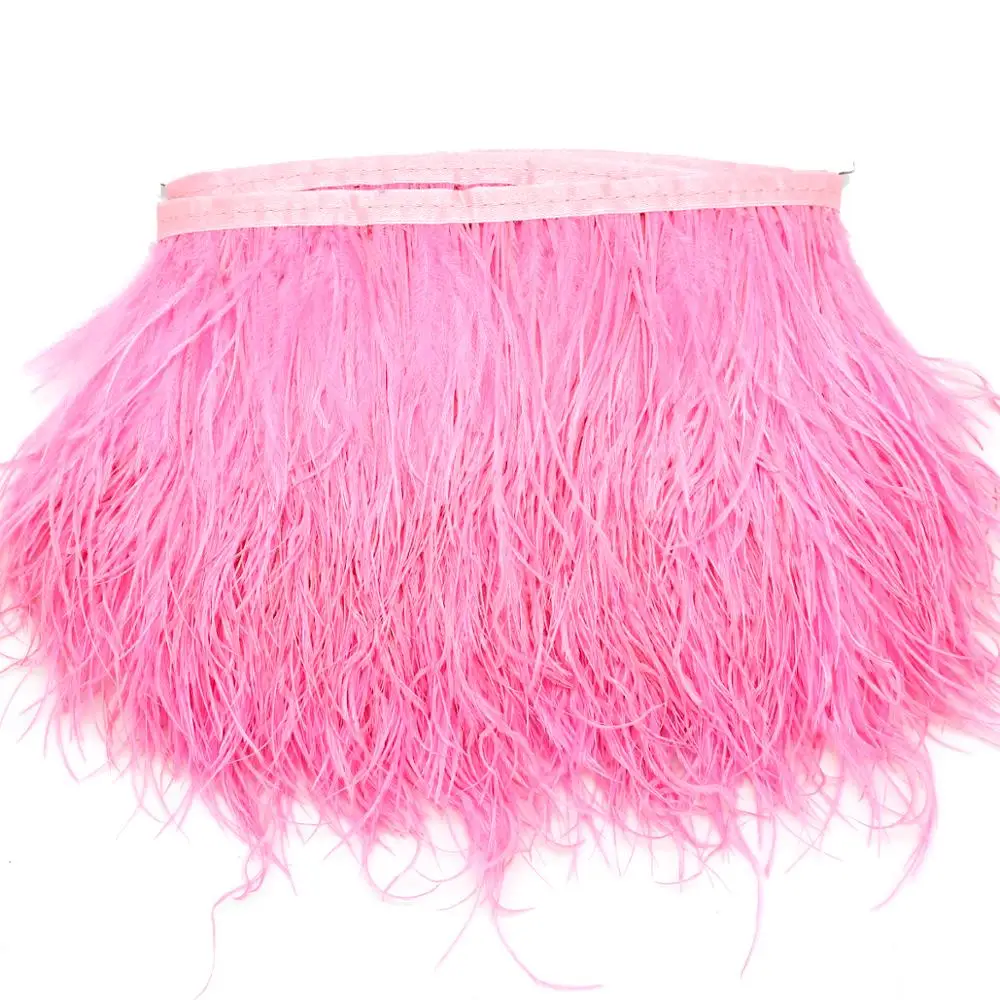 12 Colors 1 Meter Width 8-10 CM Fashion Fluffy Dyed Multicolored Ostrich Feather Ribbon Trimming Fringe Trim Apparel Decoration - Цвет: Pink