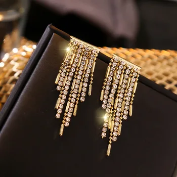 

Korean Temperament Rhinestone Tassel Earrings For Women 2020 New Gold Color Earrings Party Jewelry Accessories