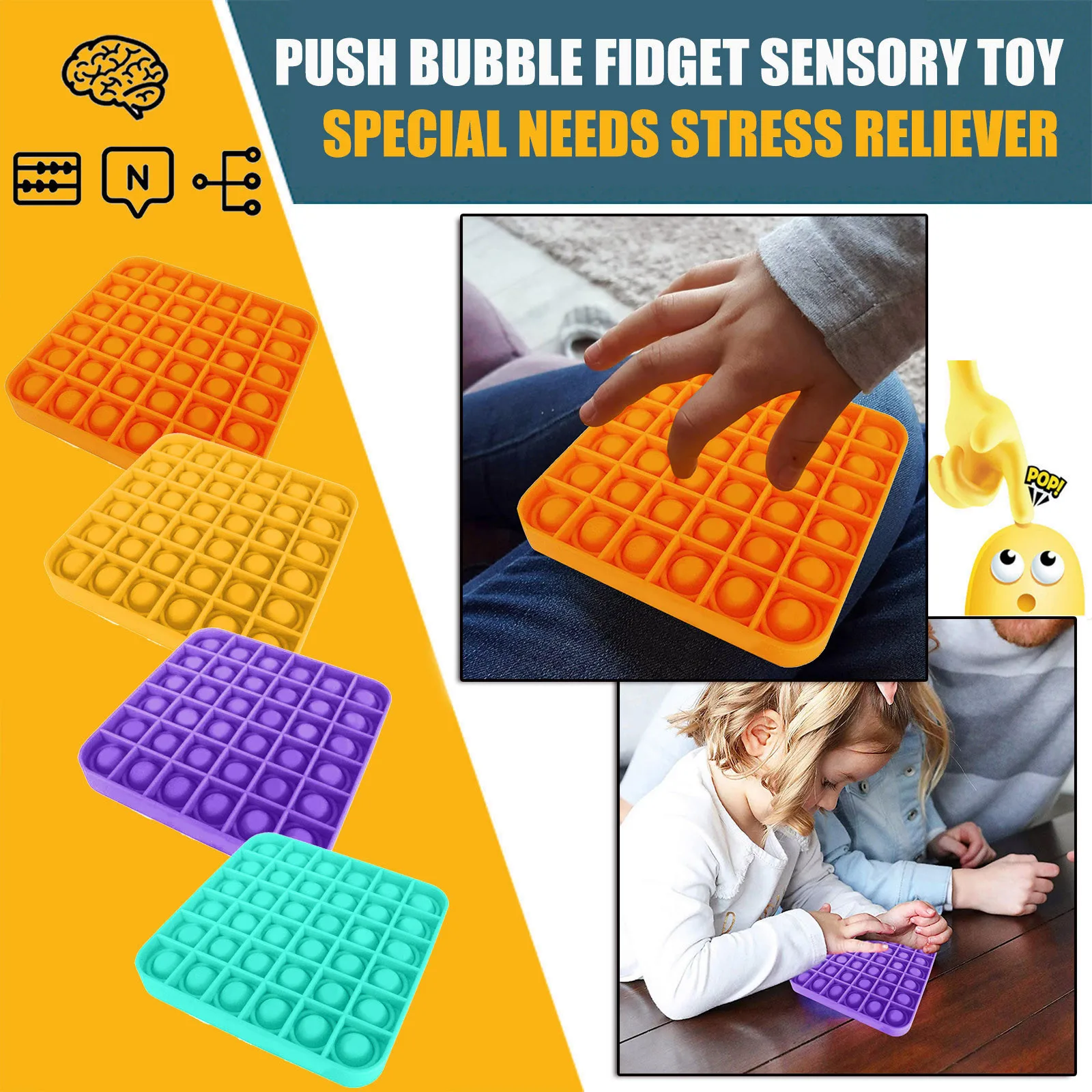 

Kids Adult Toys Stress Reliever Bright Bubble Resuable Washable Fidget Sensory Toy Autism Special Needs Educational Toys