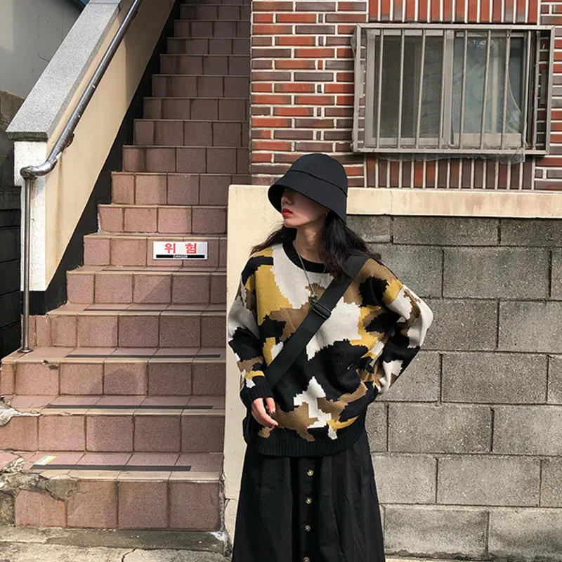 Женский вязаный свитер свободный Камуфляжный теплый пуловер Осень-Зима 3 вида