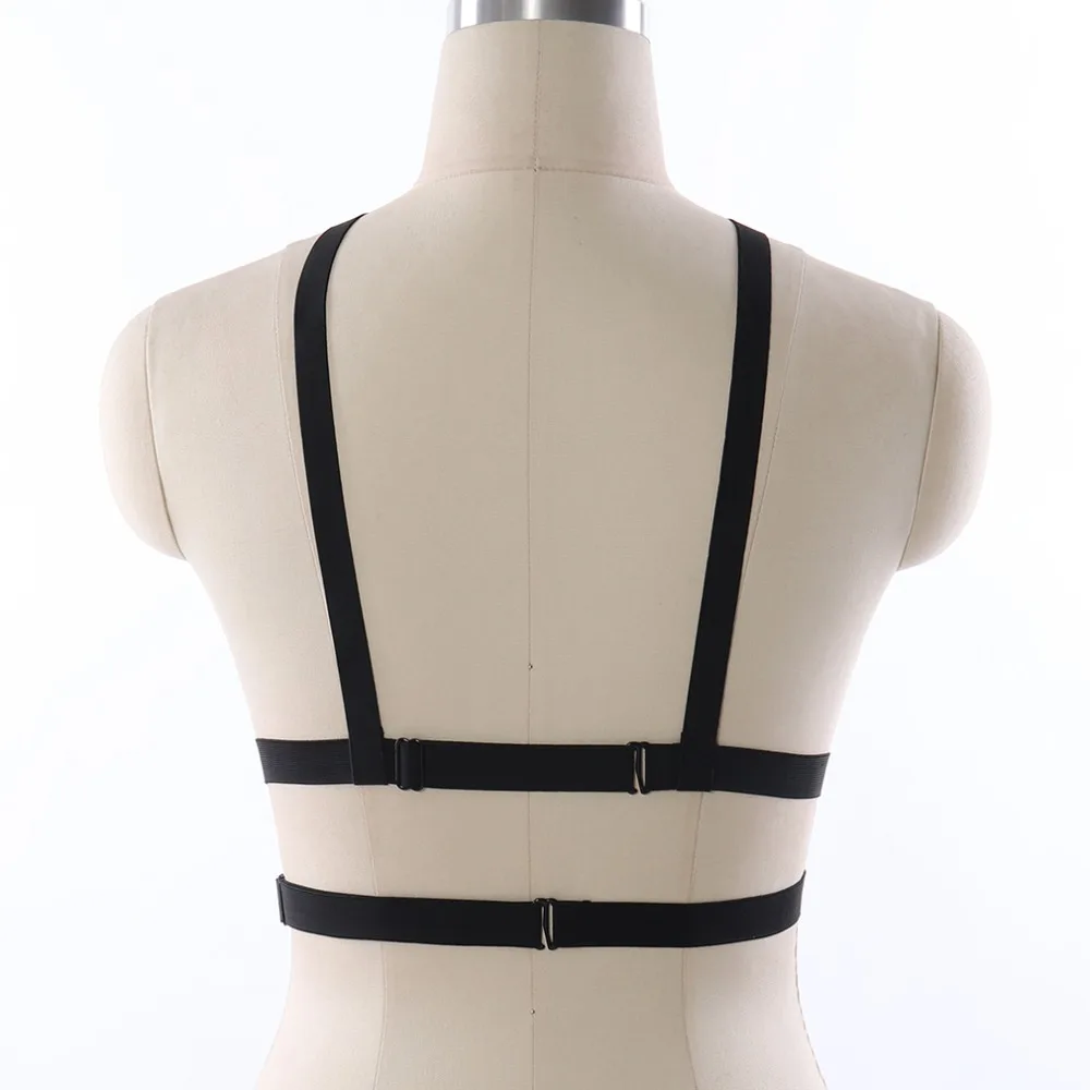 Pastel Goth Women Black Body Harness Open Chest Cage Bra Punk Rave Bondage Sexy Lingerie Belt Elastic Adjustable Body Cage