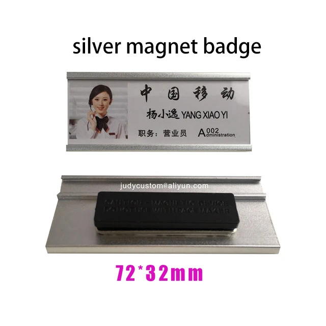 silver magnet72X32mm 50 шт пустая именная табличка многоразового использования держатель с булавкой Имя персонала ярлык алюминиевый владелец значка - Цвет: silver magnet72X32mm