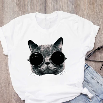 

Women Graphic Cat Cool Face Cute Fashion Print Summer T-Shirt Shirt Tops Lady Clothes Womens Clothing Tee Female T Shirt