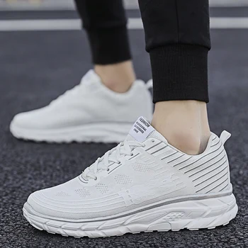 

Breathable Hig Top Qualtiy Flyknit Tide Casual Shoes Men Lace Up Air Mesh Cosy Solid Running Sneakers Male Tenis Masculino New