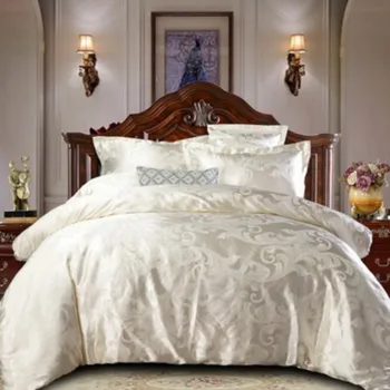 

Sliver Luxury Bedding Set Queen Size Floral Jacquard Duvet Cover Sets Single King Wedding Bed Linen Flat Sheet Quilt Covers