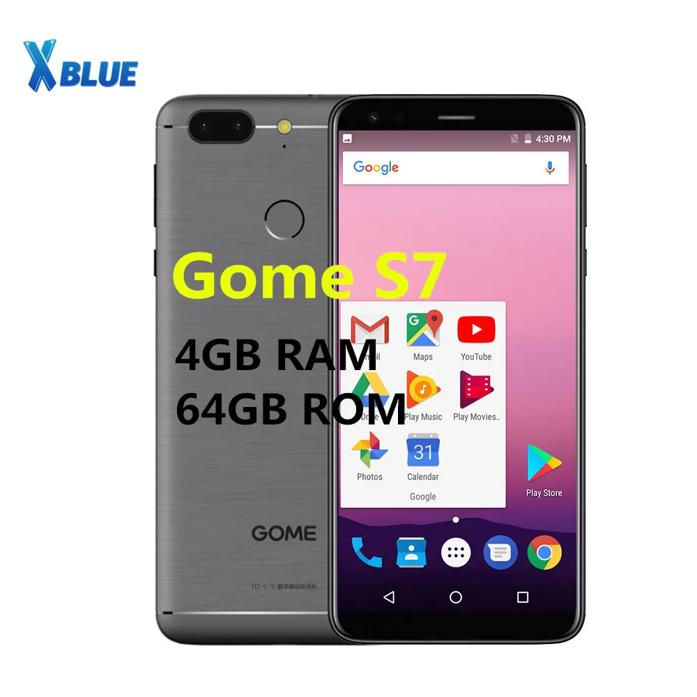 Мобильный телефон GOME S7, 4 ГБ, 64 ГБ, 5,7 дюйма, Восьмиядерный процессор MT6750T, Android 7, две sim-карты, аккумулятор 4000 мАч, смартфон с отпечатком пальца