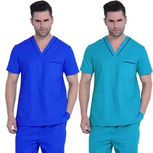 Мужская верхняя медицинская униформа из чистого хлопка, Классическая медицинская Униформа с v-образным вырезом, рубашка с коротким рукавом(только топ