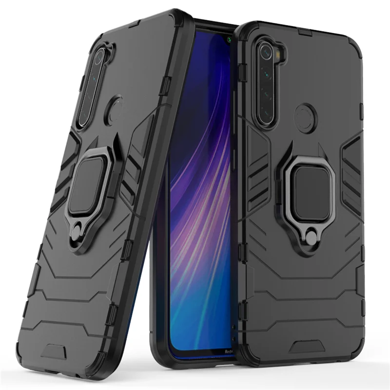 Пантера чехол в робот-стиле для Xiaomi Redmi Примечание 8 8T чехол супергероя Гибридный кольцо бронированный чехол для телефона Redmi Note 8 Pro аксессуары(XS0729 - Цвет: Черный