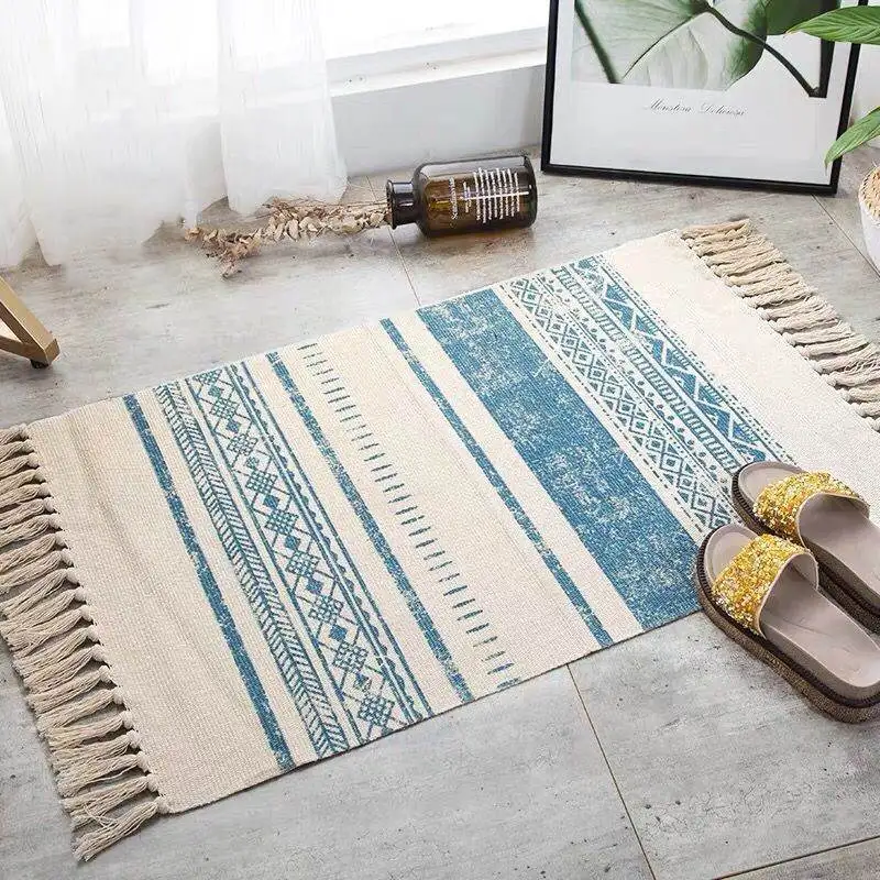 60*90CM Retro Bohemian Hand Woven Cotton Linen Carpets Tassel Bedside Rug Geometric Floor Mat Living Rooms Bedrooms Home Decor 60*90CM Retro Bohemian Hand Woven Cotton Linen Carpets Tassel Bedside Rug Geometric Floor Mat Living Rooms Bedrooms Home Decor