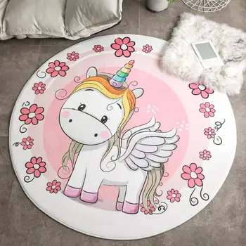 

Bedding Outlet Cartoon Rainbow Unicorn Printde Bedroom Carpets Living Room Round Area Rug/girly Floor Play Mat 60-2000cm