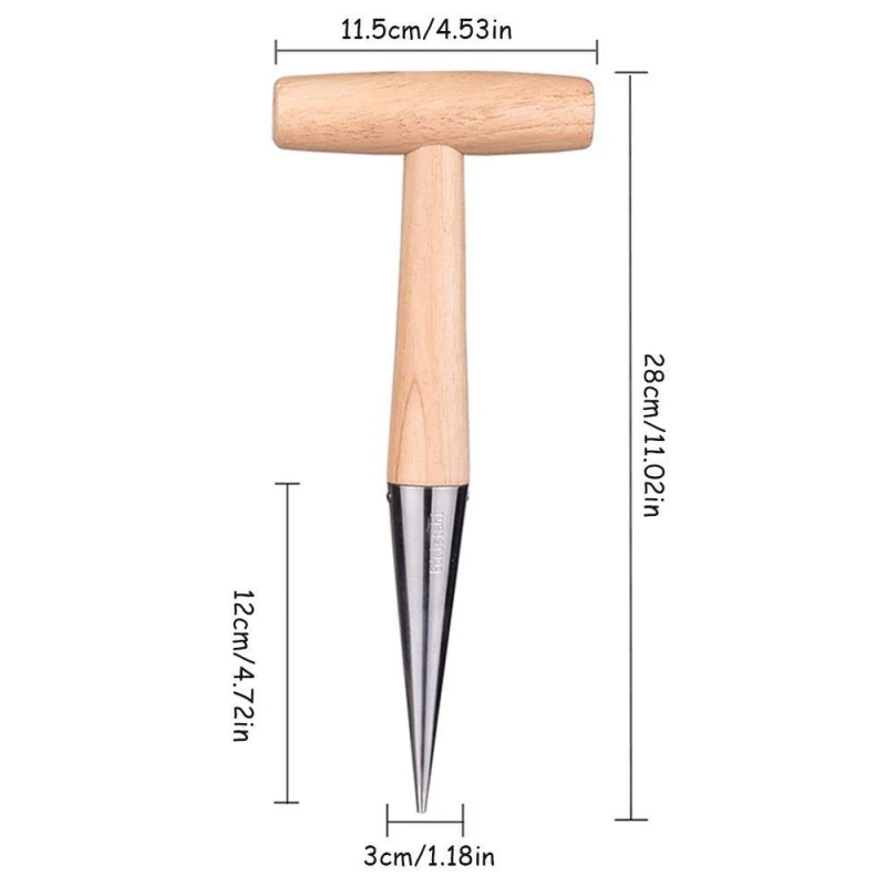 Soil Puncher With Wood Handle Portable Outdoor Punching Hole Tool Garden Supplies Planting Flowers Planting Fittings