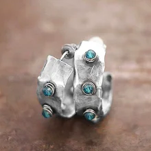 Huitanヴィンテージフープピアス女性アンティークシルバーブルーオイルシンプルでスタイリッシュな女性パーティーイヤリング人格ジュエリー(China)