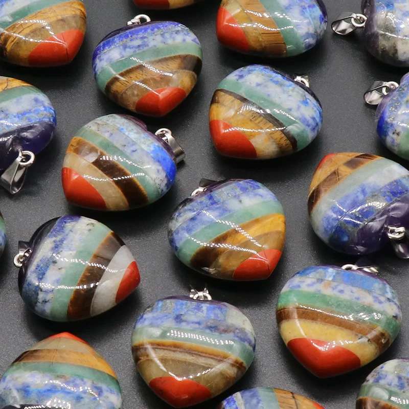 Natural Crystal Seven-color Stone Splicing Love Pendant Chakra Necklace For Women Jewelry
