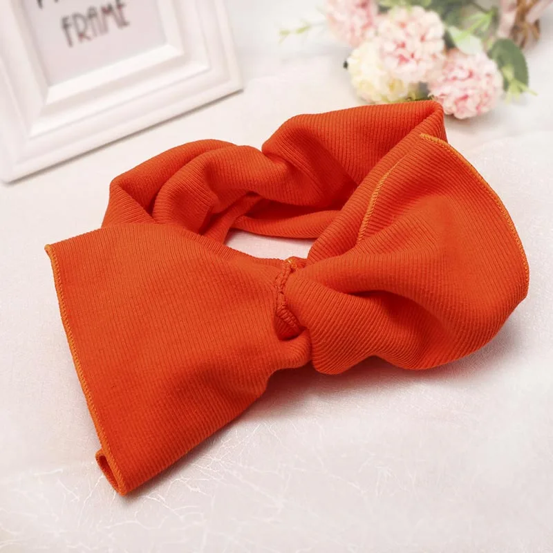 Fashion Big Bow Headband For Women Girls Hair Accessories Solid Turban Elastic Hair Bands Winter Knit Headwrap Hair Bows - Цвет: C509 orange