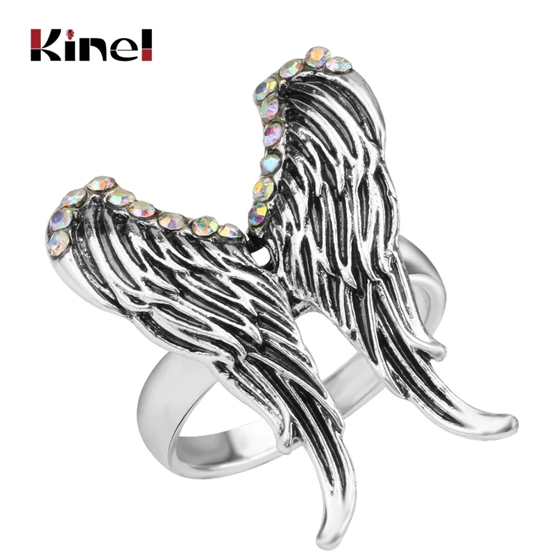 Лидер продаж кольца и крылья Kinel с ангелом для женщин античное серебряное