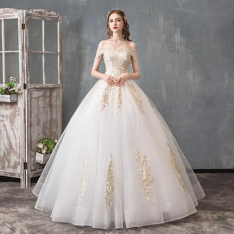 Do Dower Новое сексуальное свадебное платье с открытыми плечами и вырезом лодочкой, роскошное кружевное приталенное бальное платье принцессы с вышивкой, Robe De Mariee L - Цвет: Off white floor