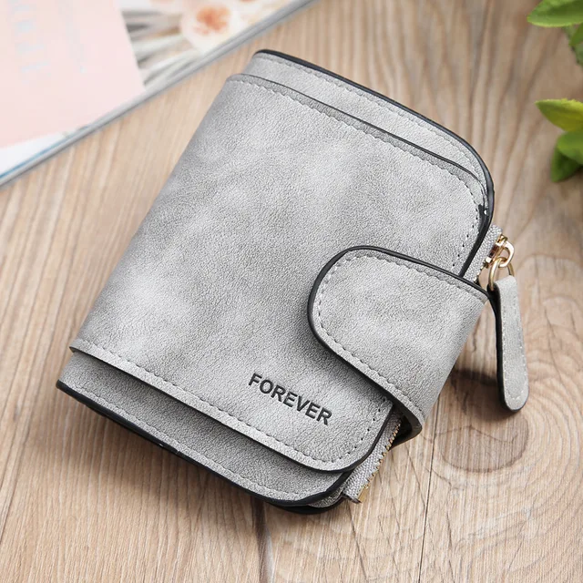 Fashion Women's Short Wallets PU Leather Matte High-Capacity Casual Coin Purse Zipper Money Bag Hasp Clutch Card Holder Clip Grey