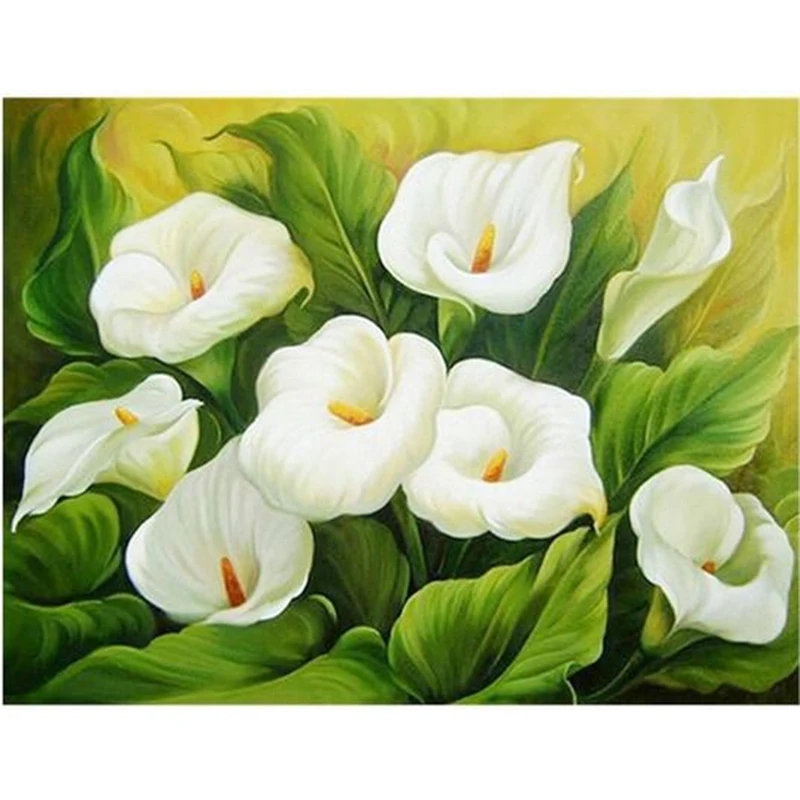 Diamond Embroidery Canvas DIY 5D Painting Flowers White Calla Lily Cross Stitch Rhinestones | Дом и сад