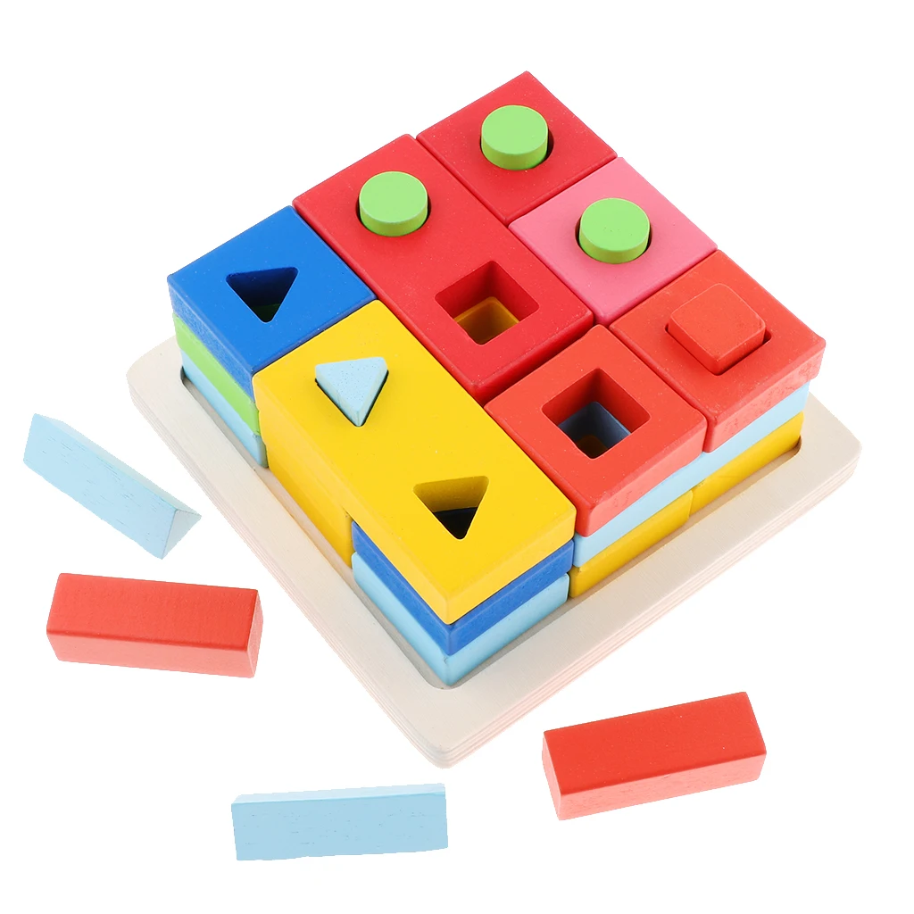 Wooden Shape Sorter Color Recognition, Geometric Board Fraction Puzzle