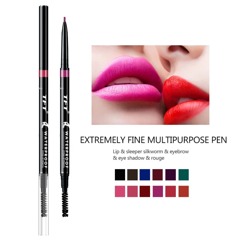 

Pro Double-End Lip Liner Eye Brow Pencil Waterproof Smudge-proof Easy To Color Lip Liner Pencil Lip Liner With Eye Brow Brush