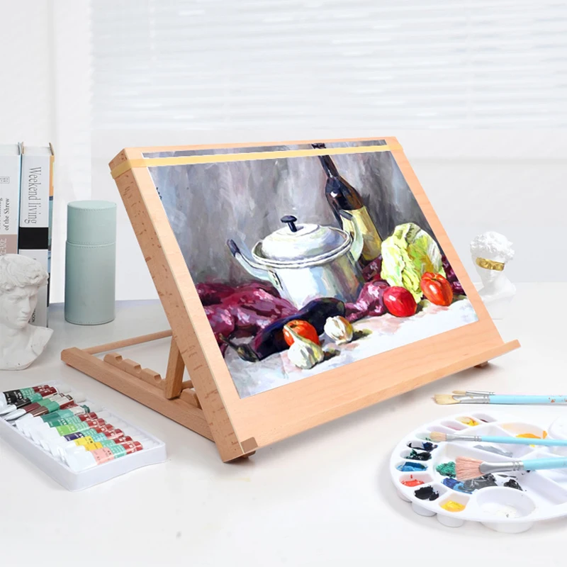 Wooden Drawing Table A3 Portable Sketch Bookshelf Wood Stand Desktop