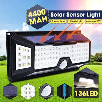 

LED Solar Light 4400mah Outdoor Solar Lamp Motion Sensor Solar Powered Spotlight 3 Modes Wall Sunlight for Street Garden Decor
