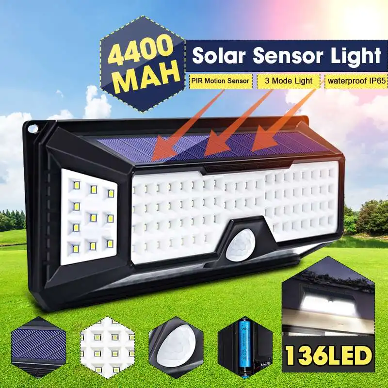 Emissor de Luz Sensor de Movimento Movido a Energia Solar para Rua 4400mah ao ar Diodo Solar Livre Lâmpada Spotlight 3 Modos Parede Luz Jardim Decoração 4 Lâmpadas solares