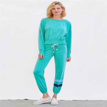 

DARK PERFUME 2020 Fall Pure Color Sleep Round Neck Long Sleeve Pajama Set Women's Breathable Warm Soft Pajama Set Women Fashion