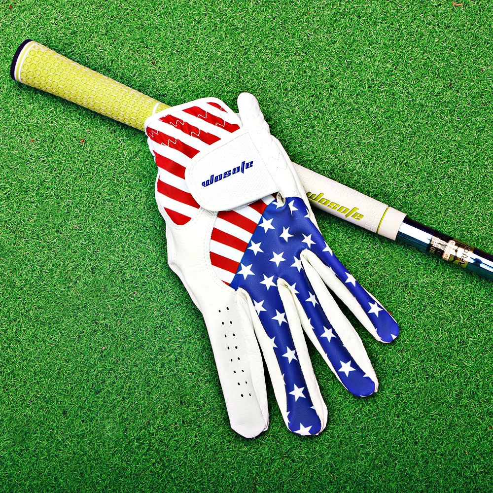Перчатка для гольфа с американским флагом Cabretta кожа Men'sLeft рука мягкий дышащий для занятий спортом на улице перчатка