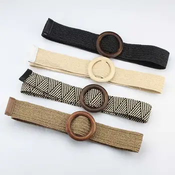 

Fashionable unique women's wooden Belt Belt Elastic Straw Belt Decoration for Dress Belt Casual Female clothing Belt Accessories