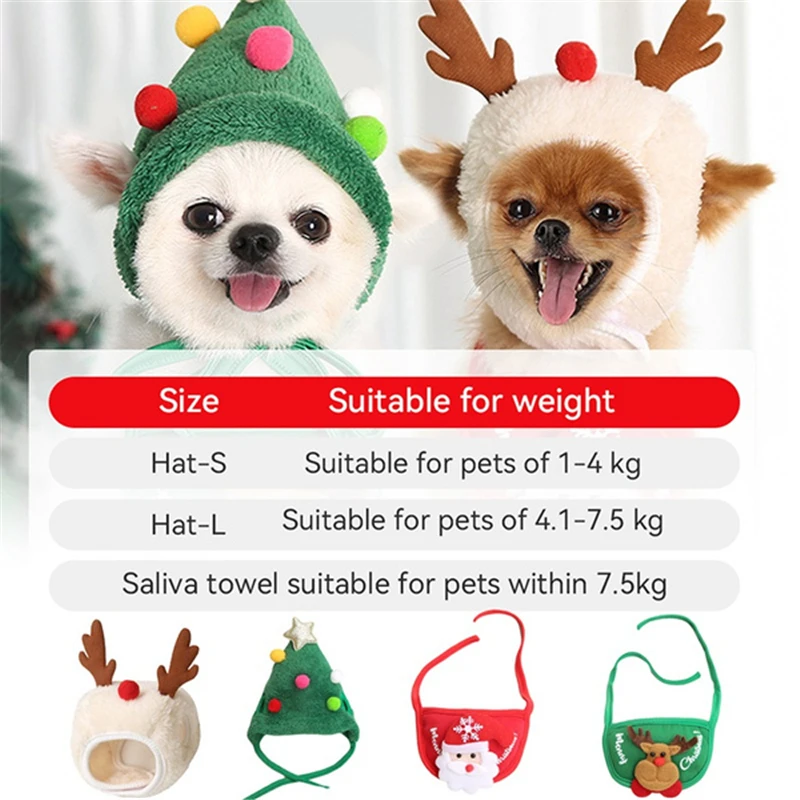 2 Colors Hair Bulb Winter S/L Cosplay Cat Dog Pets Festival Pattern Elk Pattern Cute Pet Saliva Towel Hat Christmas Costume