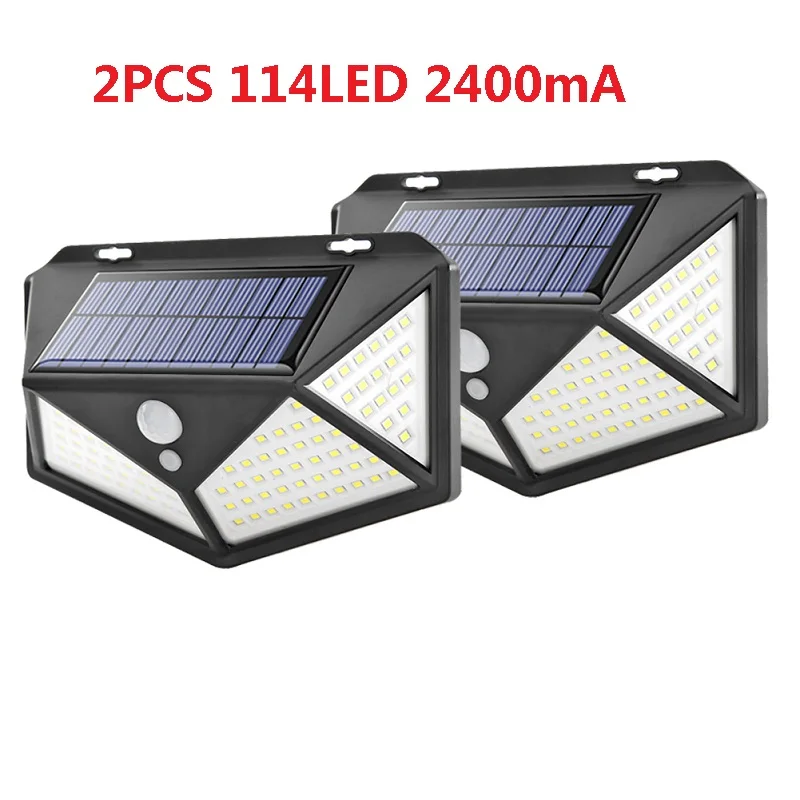 100/114LED 4-стороннее Солнечный PowerLight 3 режима 120 градусов угол движения Сенсор стенная солнечна лампа на открытом воздухе Водонепроницаемый шланг для полива огорода, двора, лампы - Испускаемый цвет: 2pcs 114LED