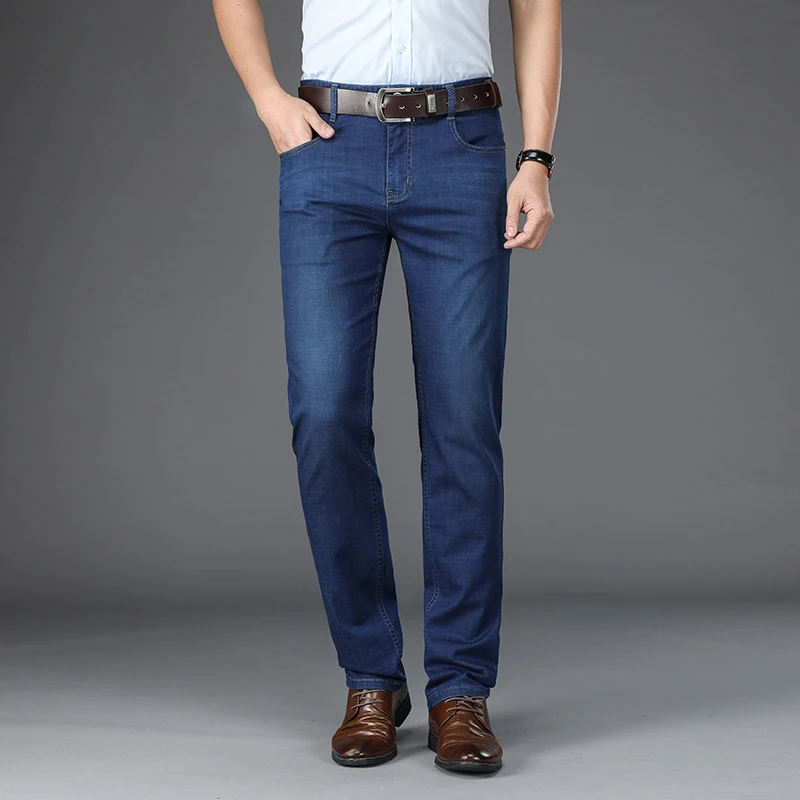Джинсы TFETTERS мужские прямые Брендовые брюки Slim Fit в стиле смарт кэжуал дышащие