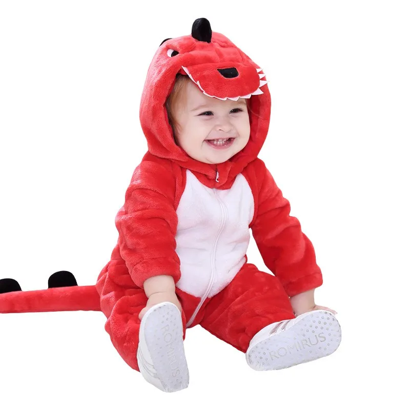 Baby Dinosaur Kigurumi Cartoon Animal Cosplay Costume Infant Toddler Child Bodysuit Jumpsuit Onesie Flannel Comfortable Clothes