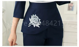 High Quality 2PCS Set Woman Dentist Hospital Spa Unifrom Beauty Salon Bar Overalls Massage Embroidery V-Neck Work Uniforms