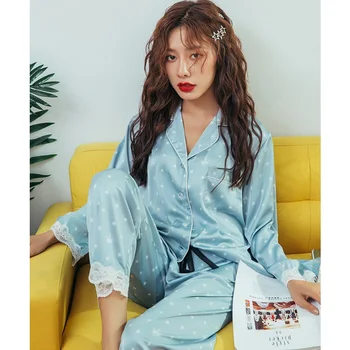 

Smmoloa Autumn Women Pajama Set Long Sleeves Pijama Nature Silk Pajamas