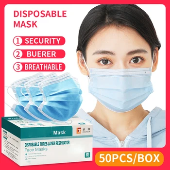 

Disposable Mask 3-layer Face Mouth Mask Face Mouth Masks Non-Woven Disposable Anti-Dust Dustproof Masks Earloops Masks