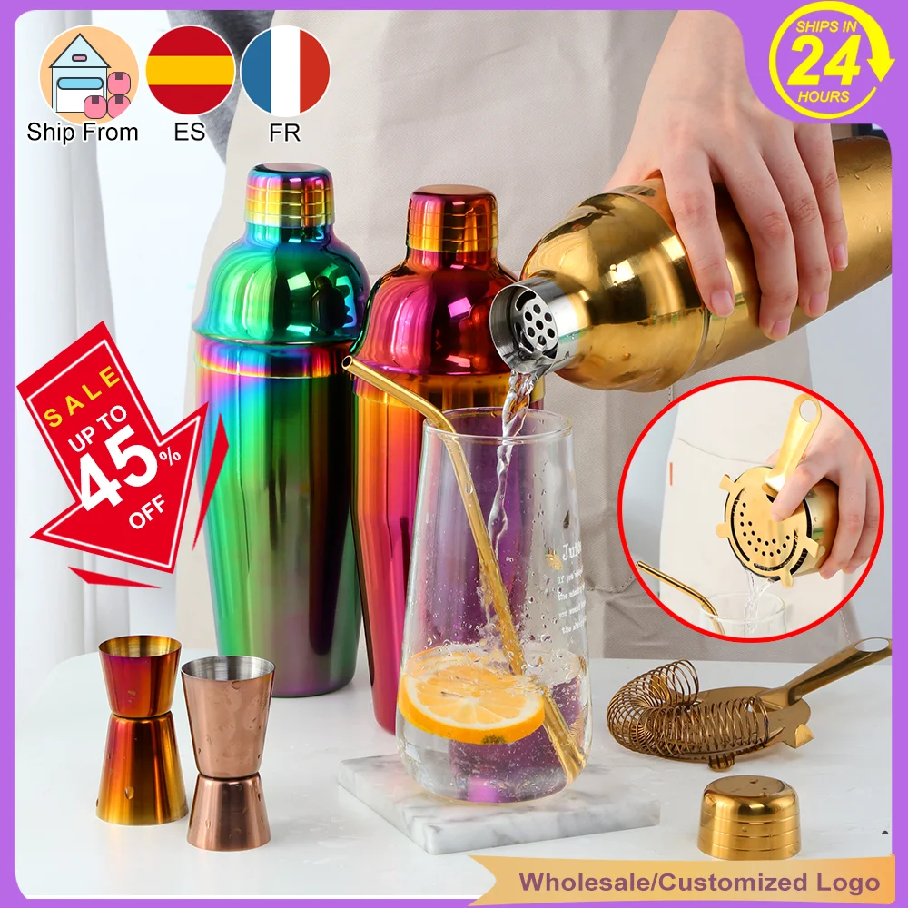 750ml Stainless Steel Cocktail Shaker Set ice Crushing Ice Filter Measure Cup Martini Boston Shaker Bartender Kits bar tools set cocktail shaker