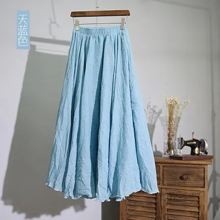 skyblue Весна Осень jupe longue femme хлопковая длинная льняная юбка для женщин с высокой талией макси юбка свободного кроя пляжные женские юбки faldas - Цвет: skyblue