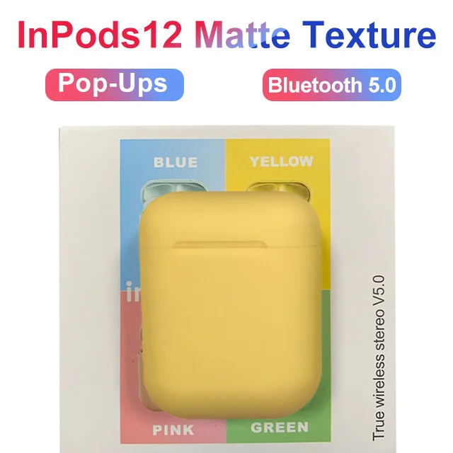 Новые беспроводные наушники Macaron i12 TWS Bluetooth 5,0 в гарнитуре сенсорный всплывающий стерео наушники для телефона HD микрофон - Цвет: i12 D yellow box