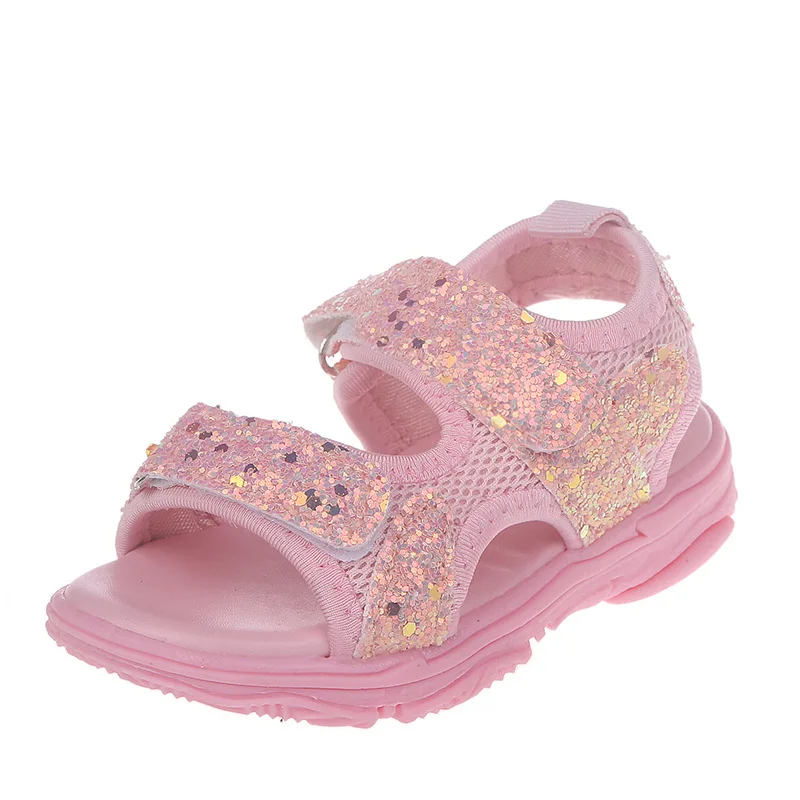 Модная кожаная детская обувь; блестящие летние сандалии для девочек; стильные крутые детские сандалии для мальчиков; zapatos nivena; обувь на плоской подошве с застежкой-липучкой - Цвет: Розовый