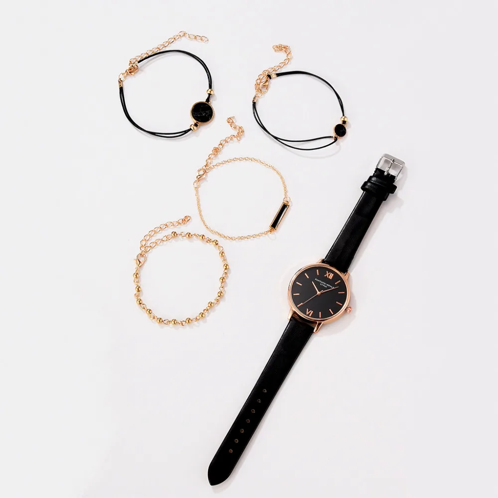 5 шт. Женский комплект часов модные женские кварцевые наручные часы кожа Дамское Платье браслет набор роскошные часы Повседневный подарок Relogio Femenino