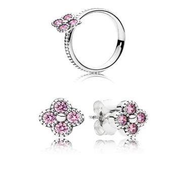 

NEW100% 925 sterling silver pink flower shaped zircon hollow elegant ring female models elegant noble ring Ear Studs