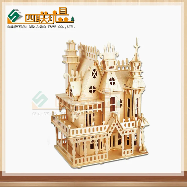 

Best Seller Quadruple Stereo DIY Architecture Fight Inserted Model Children Wood Educational Jigsaw Puzzle Dreamy Villa House