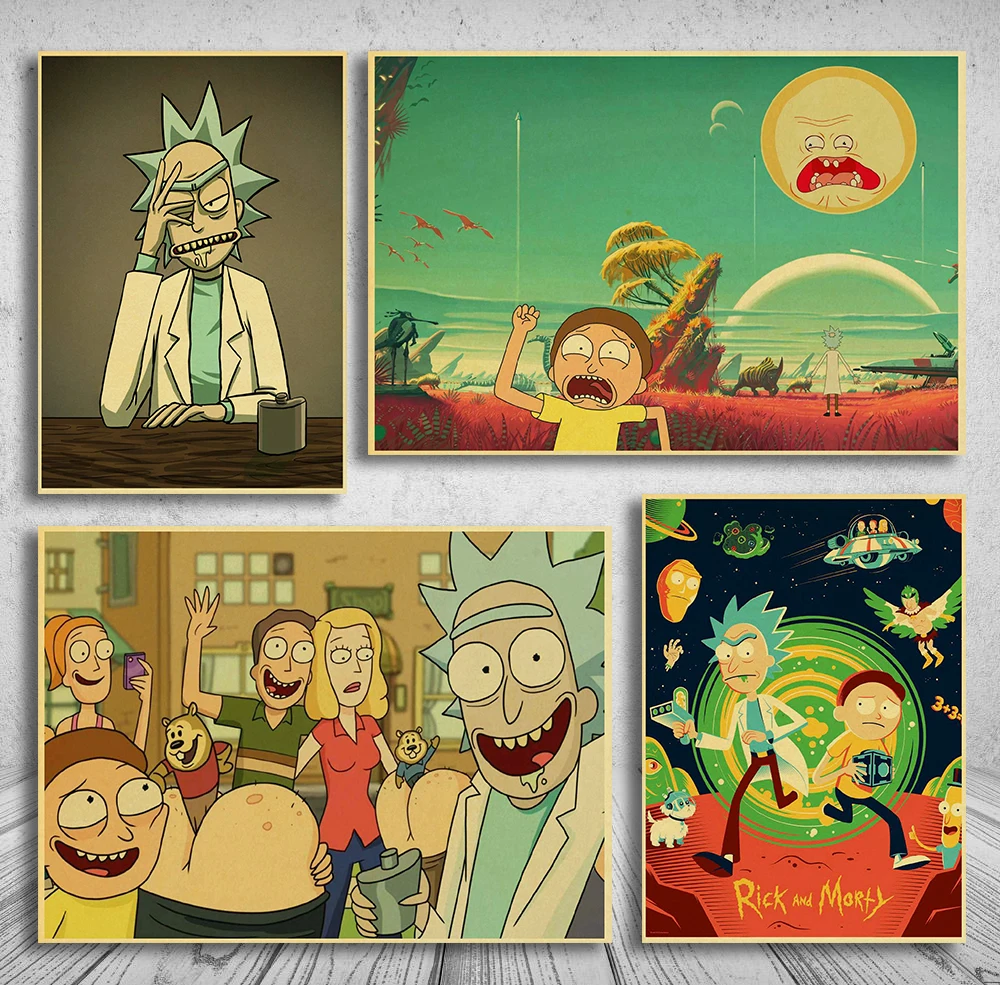 

Cartoon Poster Vintage Poster Rick And Morty Prints High Quality Wall Stickers For Living Room Home Decoration