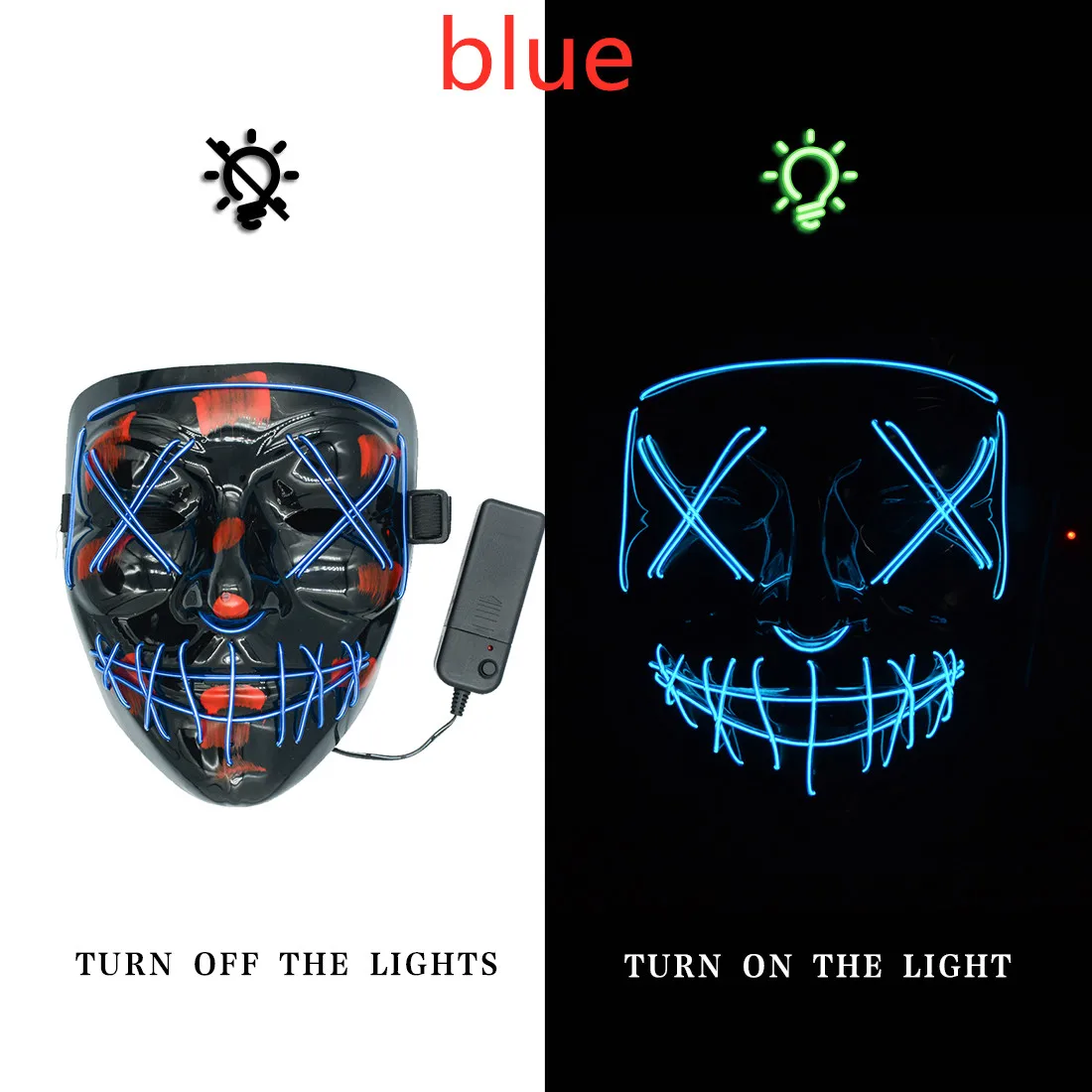 Blue Маска на Хэллоуин, светодиодный Вечерние Маски страшные маски, неоновые маски, Маска карнавальная, страшная маска, светящаяся маска, череп, маска, карнавал V - Цвет: Blue