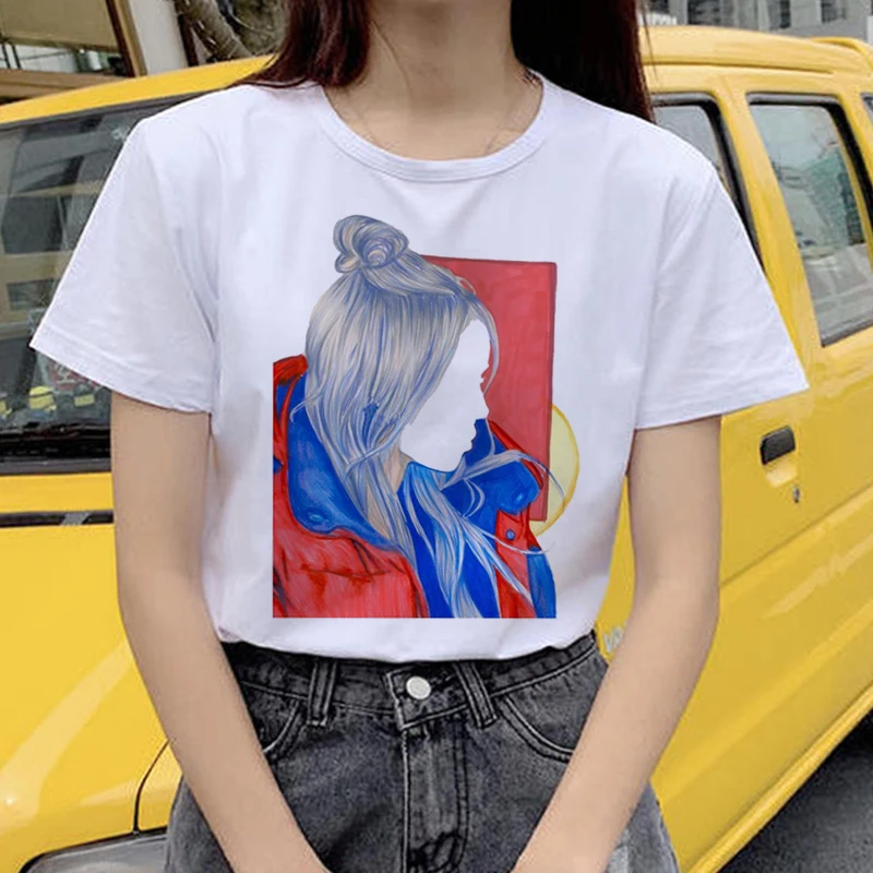 Новая футболка Billie Eilish Harajuku, женская футболка с забавным мультяшным принтом I Am Bad Guy Ullzang, 90 s, графическая футболка, эстетический Топ, футболки для женщин - Цвет: 21793