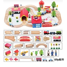 69 шт., детские игрушки, модель поезда, машинки, деревянный слот для строительства, рельсы, транспорт, парковка, гараж, красочные строительные блоки, развивающая игрушка