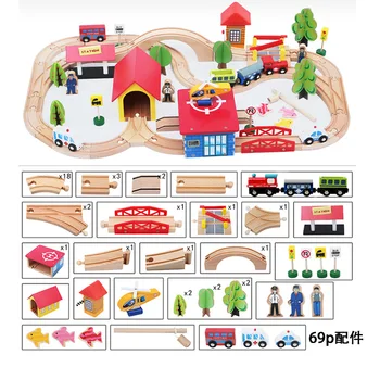 

69pcs Kids Toys Train Model Cars wooden Building Slot Track Rail Transit Parking Garage Colorful Building Blocks Educational Toy