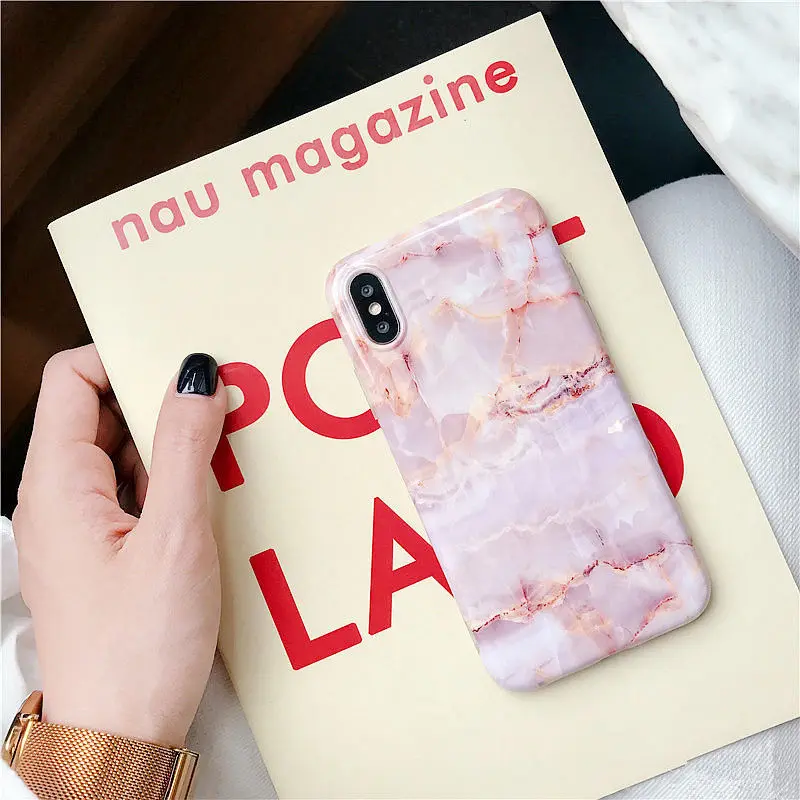 Модный мраморный чехол для телефона с рисунком-текстурой для iPhone X, 7, 7 Plus, 6, 6S Plus, 8, 8 Plus, мягкий розовый чехол из ТПУ с камнем, задняя крышка для телефона